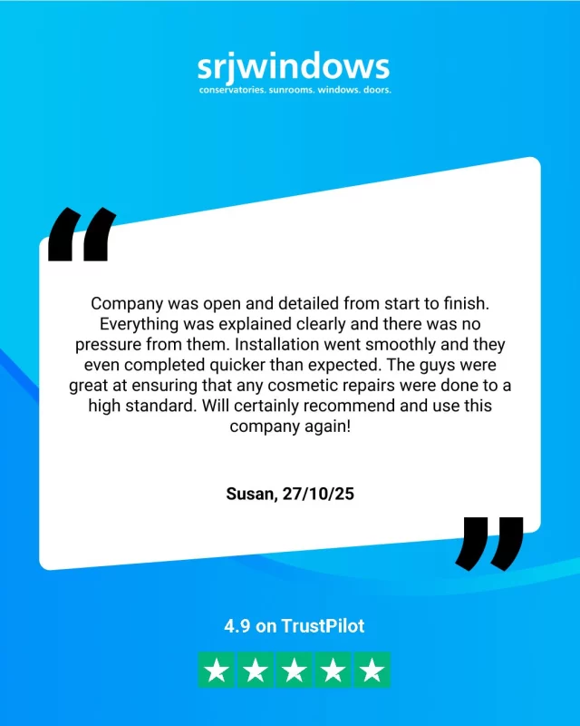 🌟 Customer spotlight 🌟

"Company was open and detailed from start to finish. Everything was explained clearly and there was no pressure from them. Installation went smoothly and they even completed quicker than expected. The guys were great at ensuring that any cosmetic repairs were done to a high standard. Will certainly recommend and use this company again!"

⭐⭐⭐⭐⭐

Susan, 27/10/25

👇 Visit our website and join our thousands of happy customers when you choose SRJ today. 🧡

https://www.srjwindows.com/